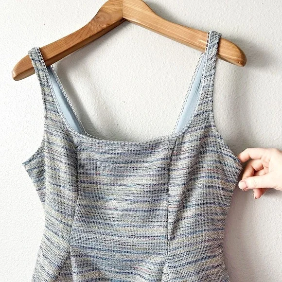 By Anthropologie Silver Metallic Tweed Fit Flare Mini Dress women's size  12 NEW - threedaughtersproperties.com